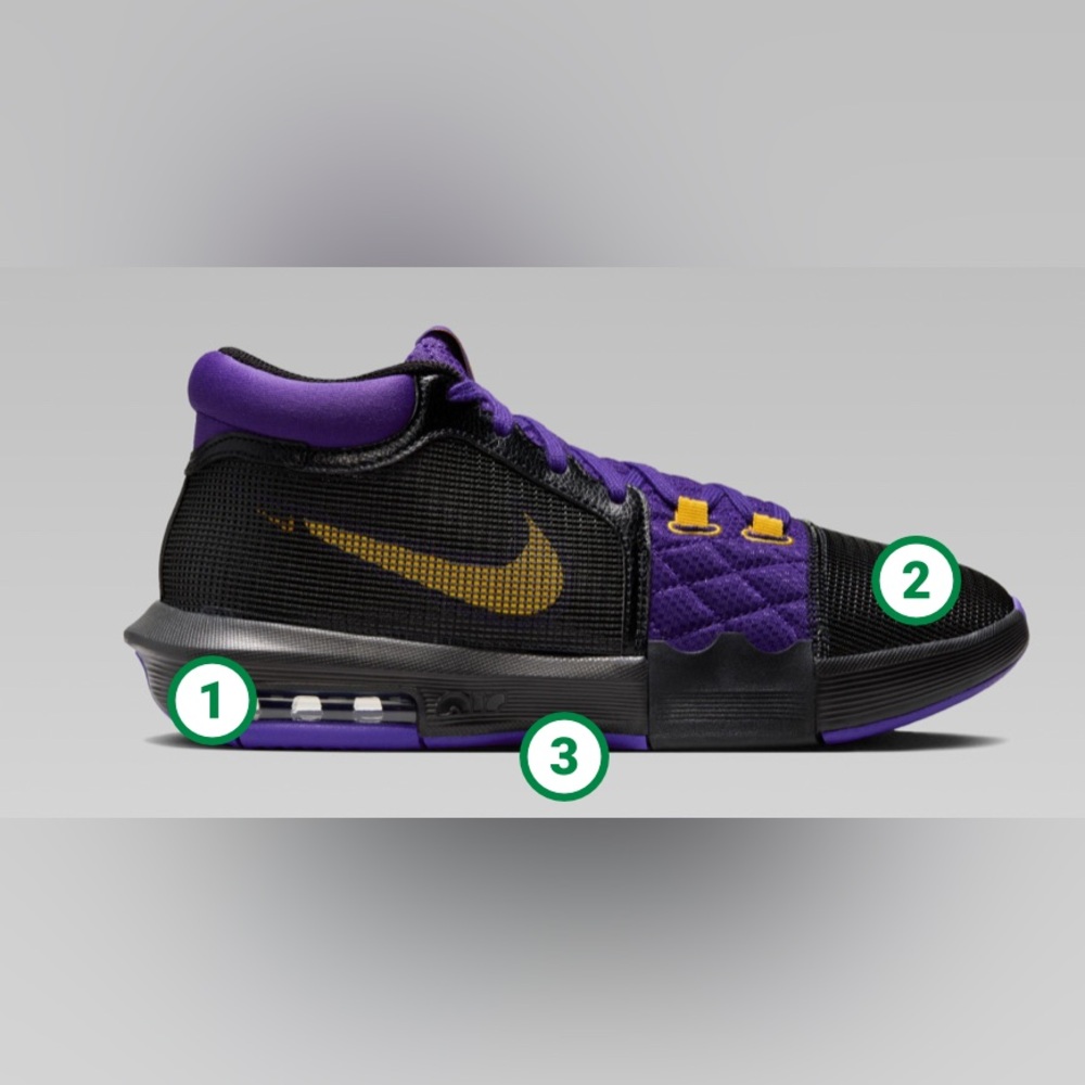 Nike LeBron Witness 8 Basketball Shoes
Color: Black/Gold/Purple
Quantity: 1